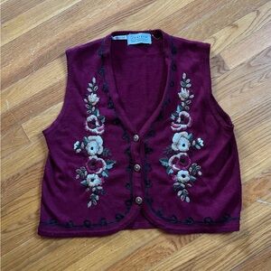 Jantzen Burgundy Floral Embroidered Vest